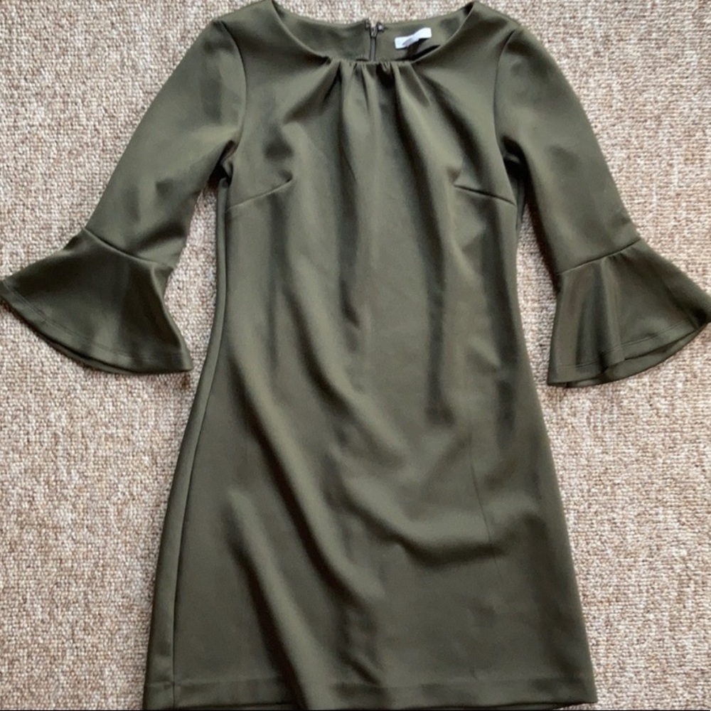 Olive green, bell-sleeved NY & Co. dress!